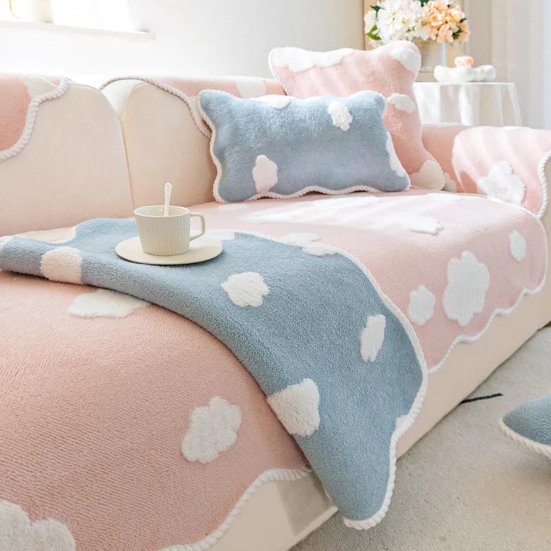 

Wavy Edges Sofa Cover Non-slip Plush Couch Cover For 1/2/3/4 Seat Living Room Universal Decor 110x240cm 1pcs