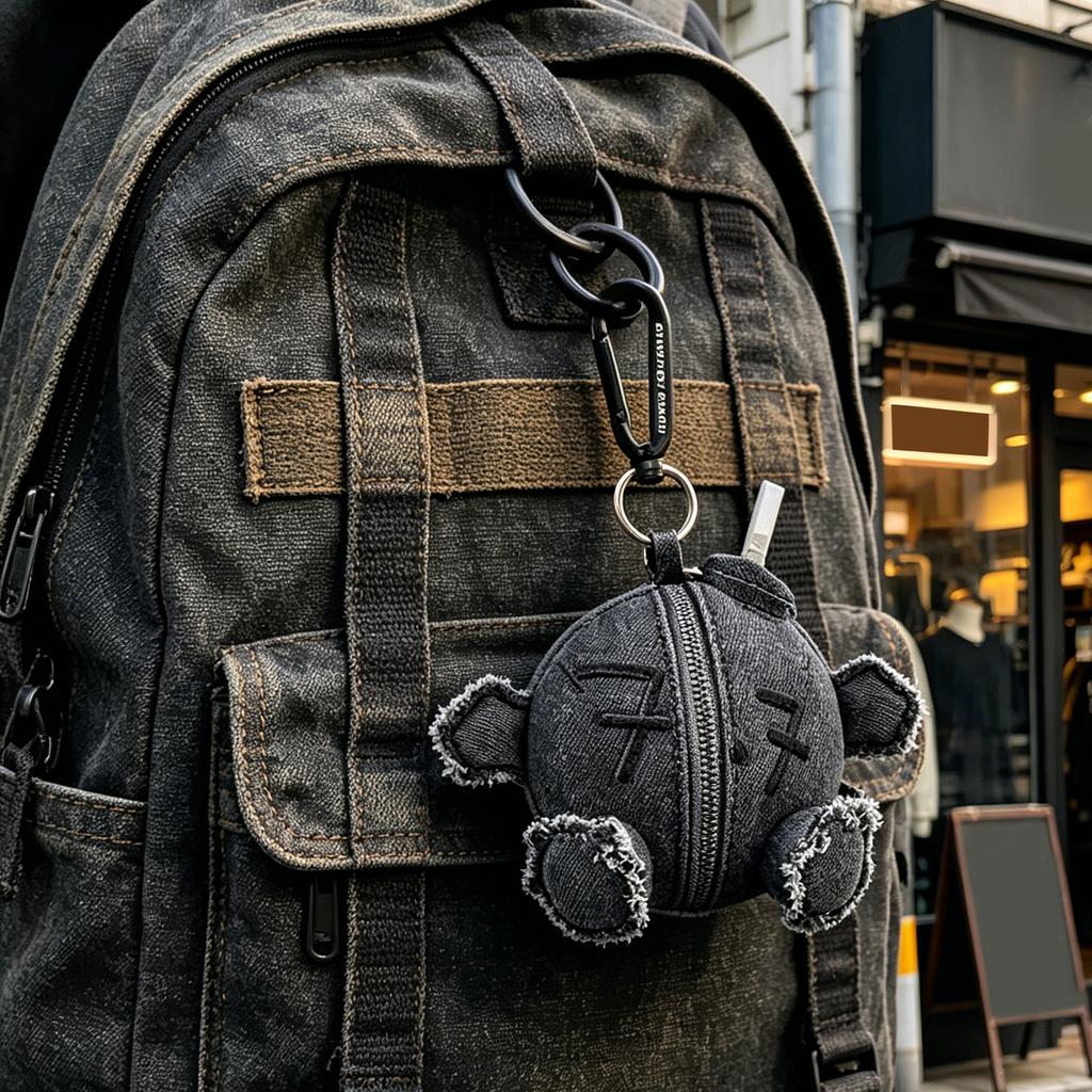 Plush Keychain Soft Fabric Zipper Design Round Shape Embroidered Pattern Portable Bag Charm for Everyday Use
