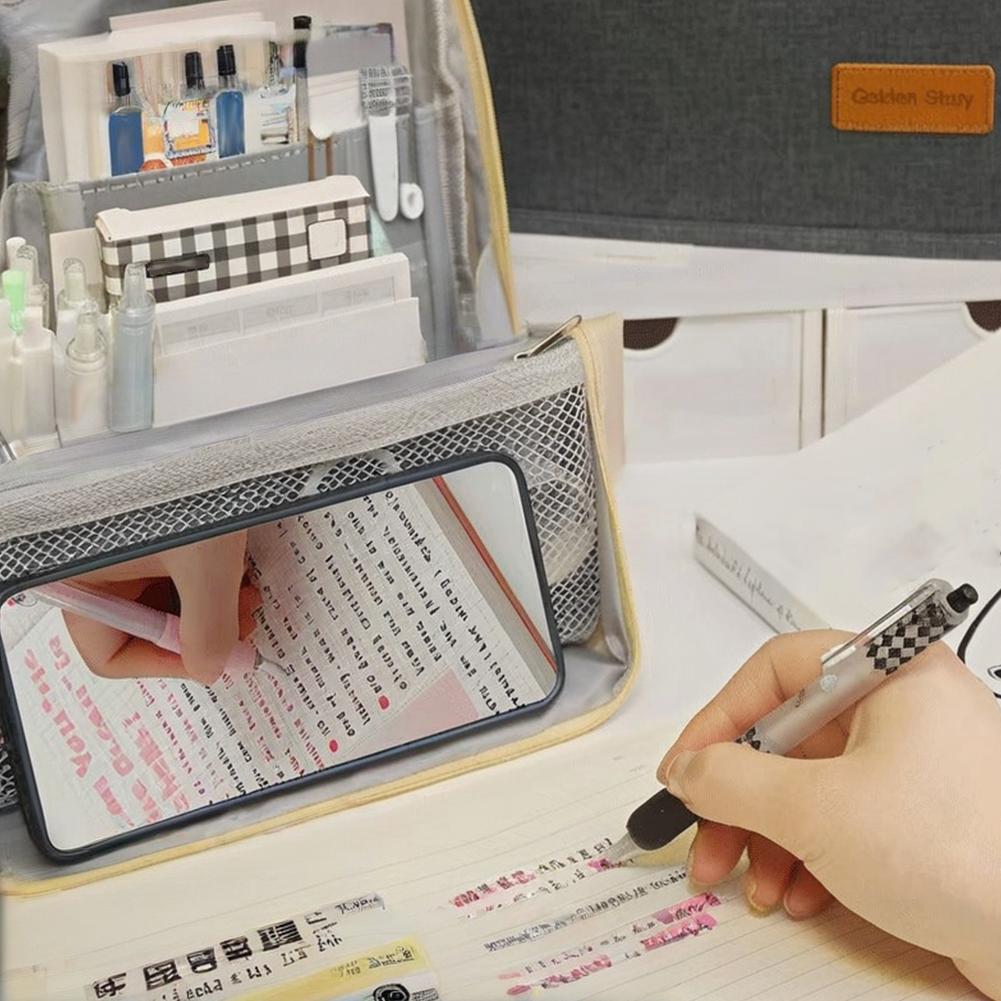 Portable Stand-Up Makeup Brush Holder Standing Makeup Bag Large Capacity Oxford Cloth Simple Stationery Organizer Student