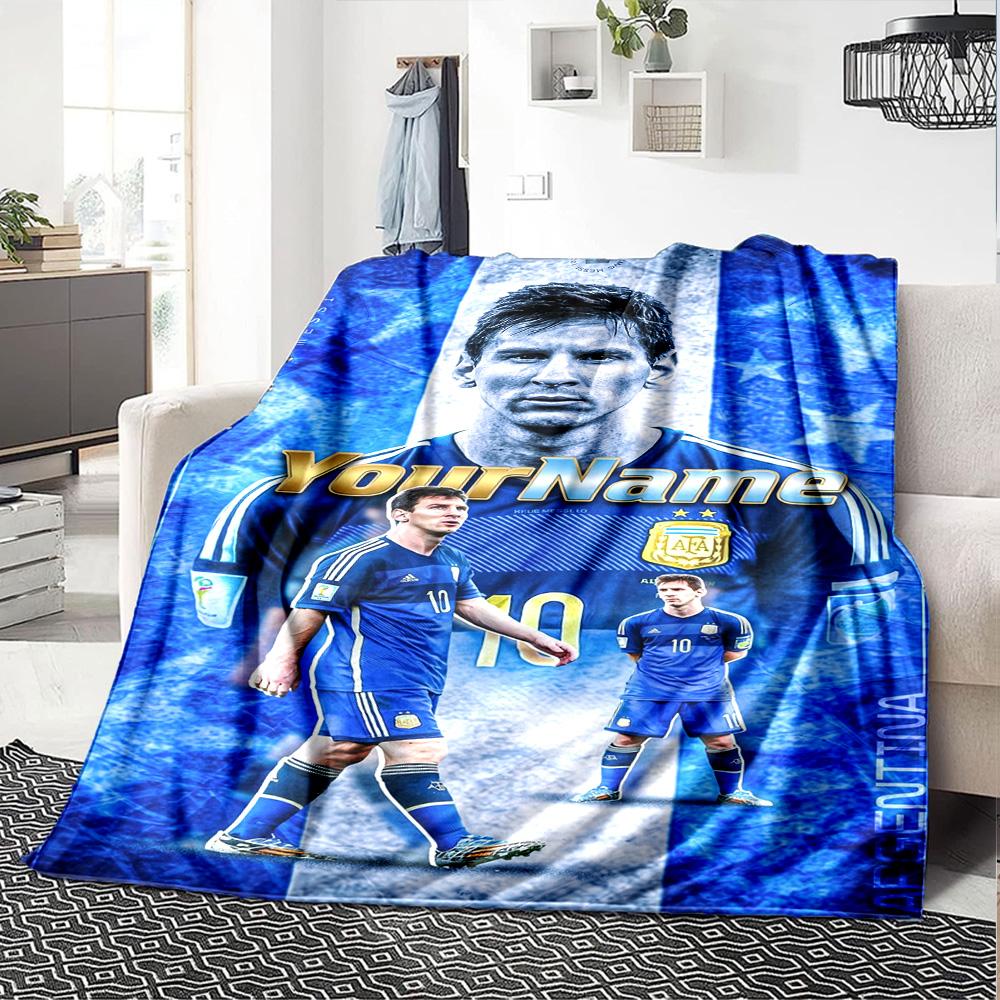 Messi Personalized Name Blanket Multi-purpose Customizable Blanket Soft Warm Cozy for Home Decor Livingroom Picnics Office Chair Four Seasons Universa