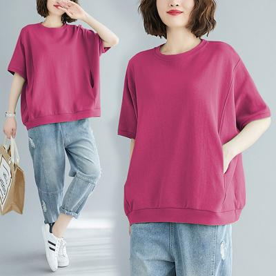 Woman's T-shirts Summer Loose Solid Color O Neck Short Sleeve Fashion Ladies Top