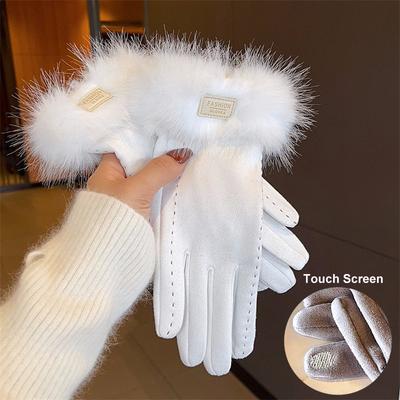 1 Paar Wildlederimitat Nerzfell Hirschleder Touchscreen-Schutz Warme Handschuhe für den Winter