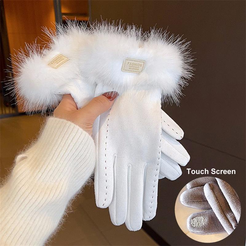 1 Pair Thread Design Winter Outfits Gloves Versatile Eco-Friendly Faux Mink Wristband Warmth Multi-Color