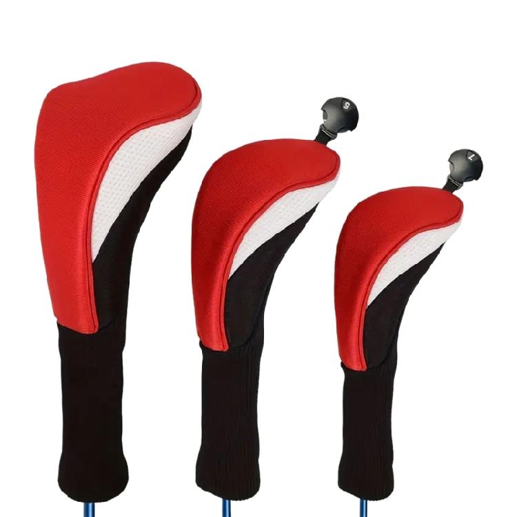 

3Pcs Long Neck Mesh Golf Club Cover with Interchangeable Number Label Soft Wood Golf Club Driver Headcovers Enduring красный