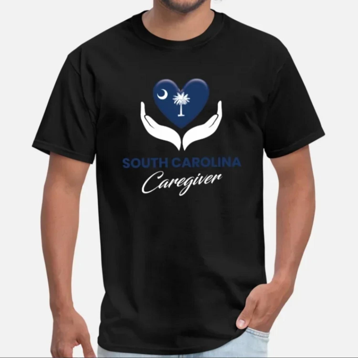 

South Carolina Caregiver US State Flag Nurse T-Shirt 100% Cotton O-Neck Summer Short Sleeve Casual Mens T-shirt Size S-3XL S чёрный