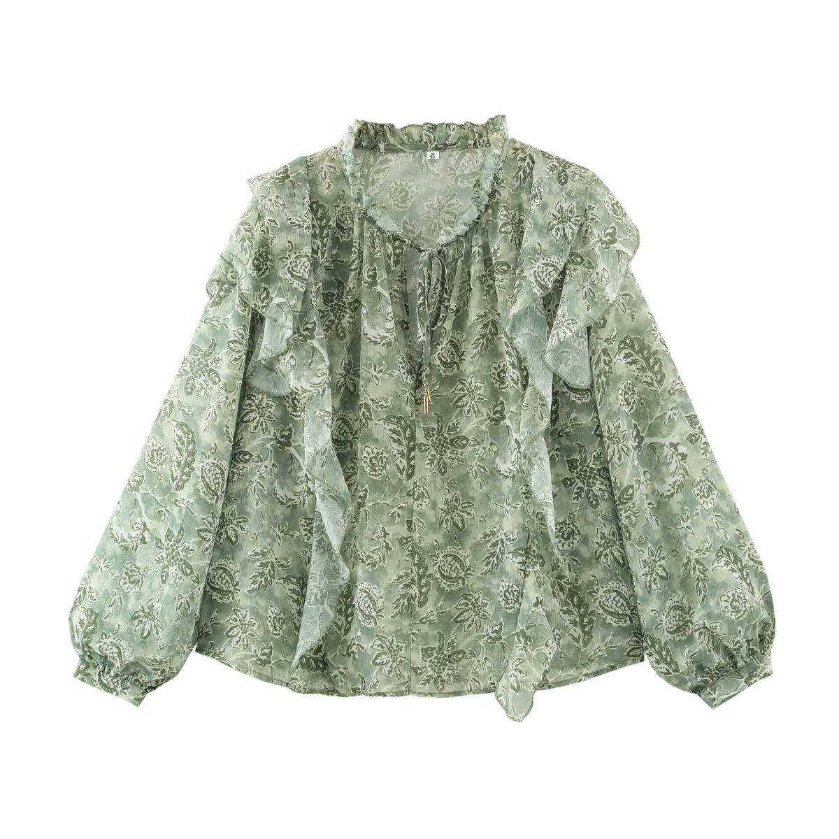 

TAOP&ZA Women s Spring/Summer Ruffle Printed French Fashion Shirt Small