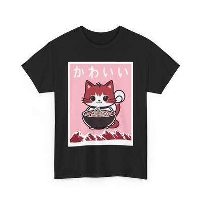 Anime Katze T-Shirt Herren Damen T-Shirts Top, Kawaii Katze Japanische Kunst Holzschnitt Kätzchen Lustiges Shirt