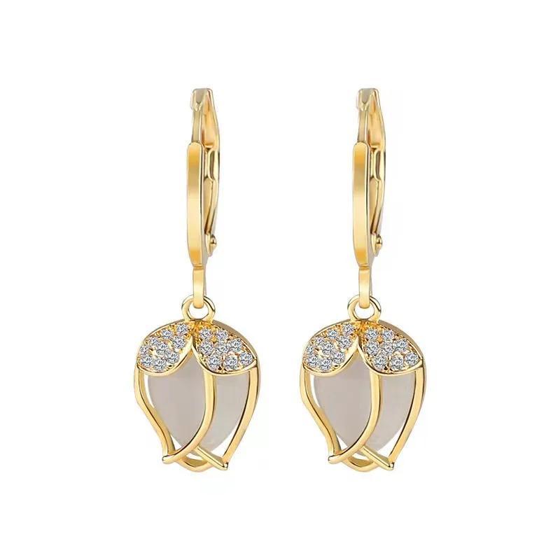 New Elegant Shiny Crystal Earrings For Women Cat Eye Stone Earrings Trendy Luxury Vintage Jewelry Party Gifts