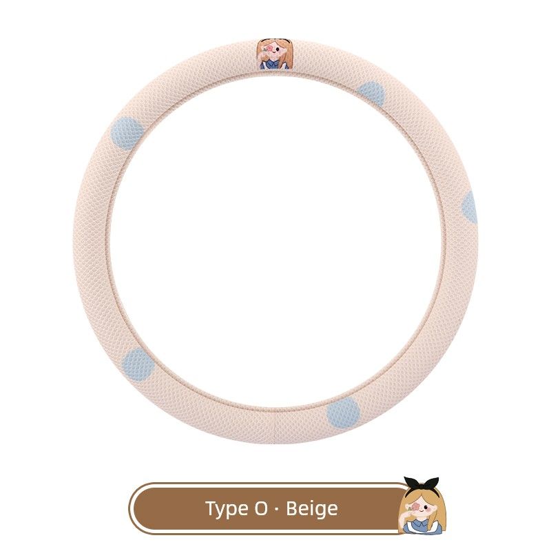 

Car Steering Wheel Cover Summer Ice Silk Cute Cartoon Women Non-Slip Anti-Sweat Four Seasons Universal Steering Wheel Cover Summer Round---Beige