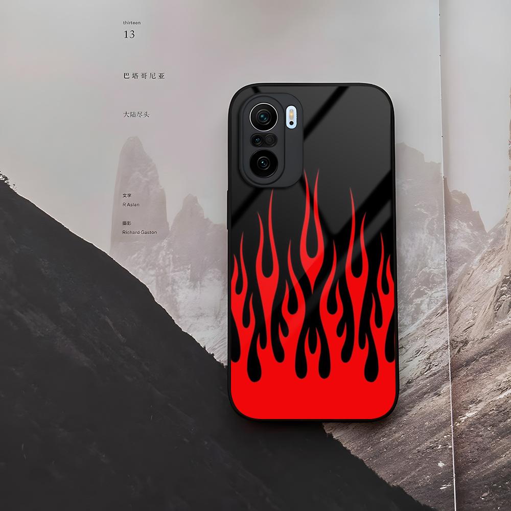 Fashion Flame Pattern Phone Case Tempered Glass For Xiaomi 15 14 12 Lite Pro 13 11t Lite POCO M6 M5 X6 X5 X3 F5 F6 Pro Cover