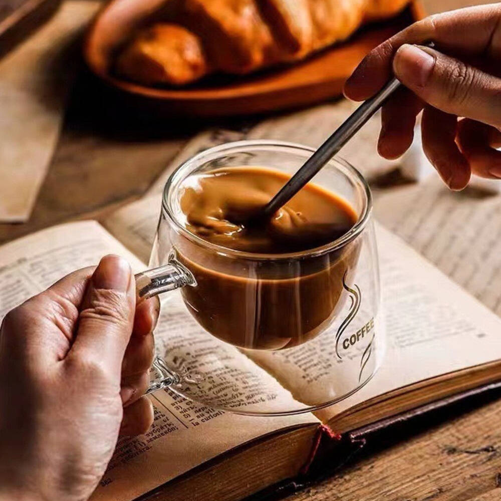 200ml  High Borosilicate Heat-resistant Double Wall Glass Mug Coffee Hand-blown Beer Cup Drinking Glasses With Handle