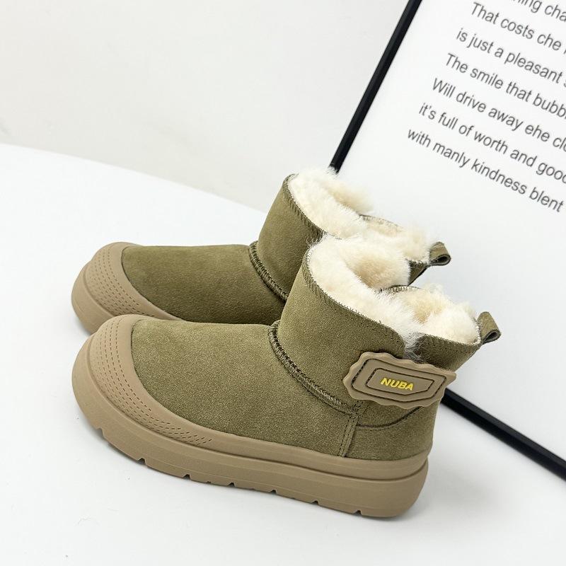 Children's Warm Snow Boots Leather and Fur Short Boots Waterproof and Non-slip One-step Cotton Shoes