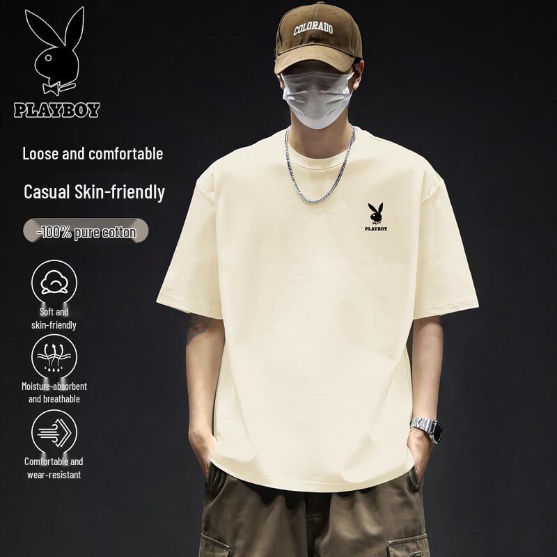 PLAYBOY Men s Casual Pure Cotton Short Sleeve T-Shirt L