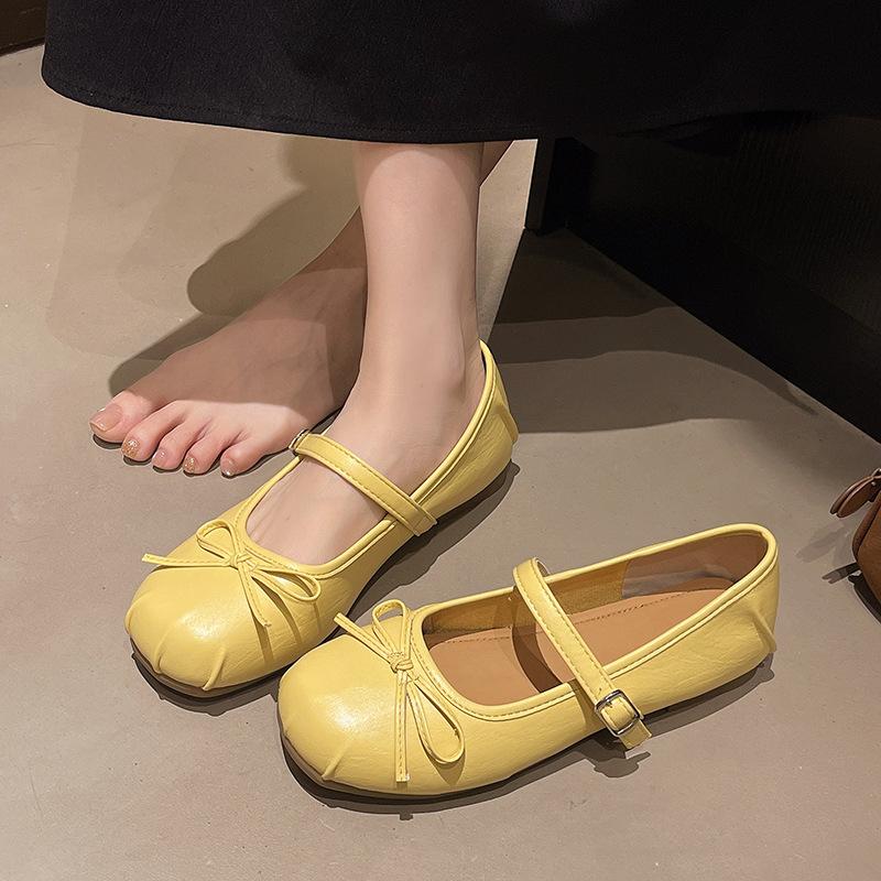 

Ballet shoes women s 2025 new French one-word strap light mouth with skirt single shoes bow flats Mary Jane 40