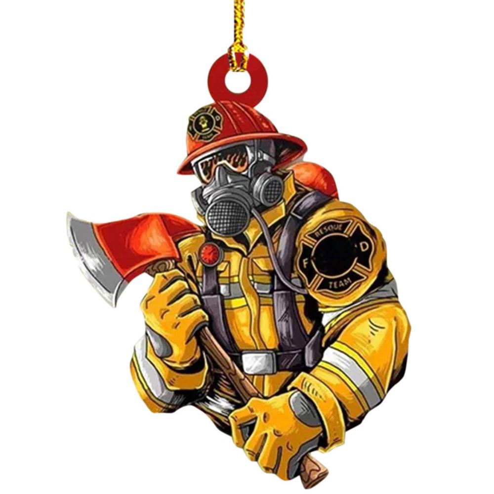 Kreativer Feuerwehrmann Mantel Auto Anhänger Weihnachtsbaum Dekoration Holz Feuerwehrmann Uniform Hängende Verzierung Für Auto Haus Weihnachten Souvenir Geschenk