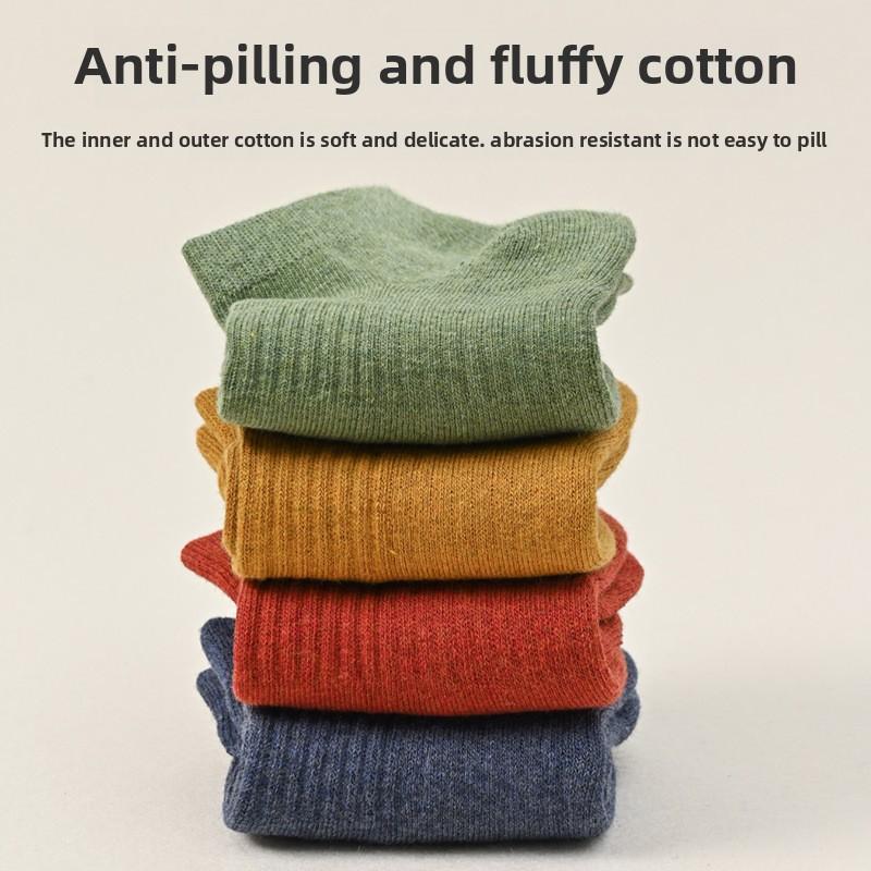 5 Pairs of Female Autumn and Winter Cotton Thick Wool Ring Warm and Cold Resistant Pure Color Sports Sweat Absorption Tube Socks