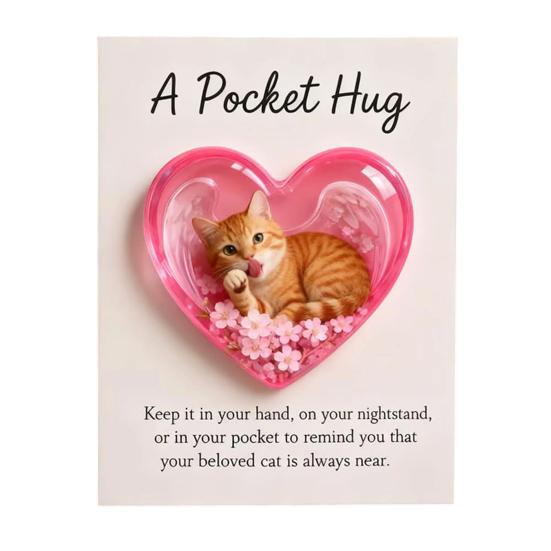 Cat Memorial Pocket Hug with Inspirational Card Emotional Support Love Heart Shaped Cat Pocket Token Decoration Cat Owners Keepsake Gift