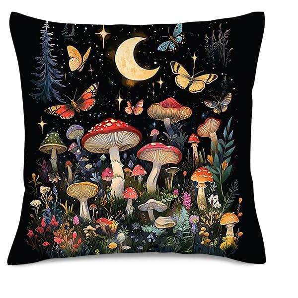 Home Decor Enchanted Night Mushroom & Butterfly Pillow Pattern Cushion Cover Suitable For Sofa Bedroom Car Pillow Cover