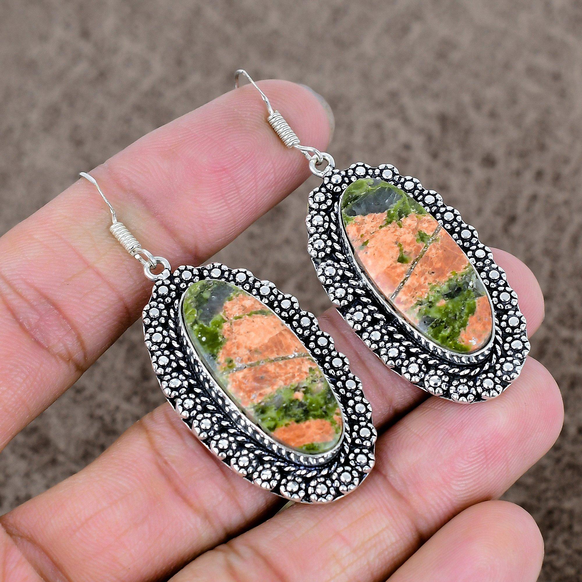 

Unakite Gemstone Handmade 925 Sterling Silver Jewelry Earring 2.36 KKG-701