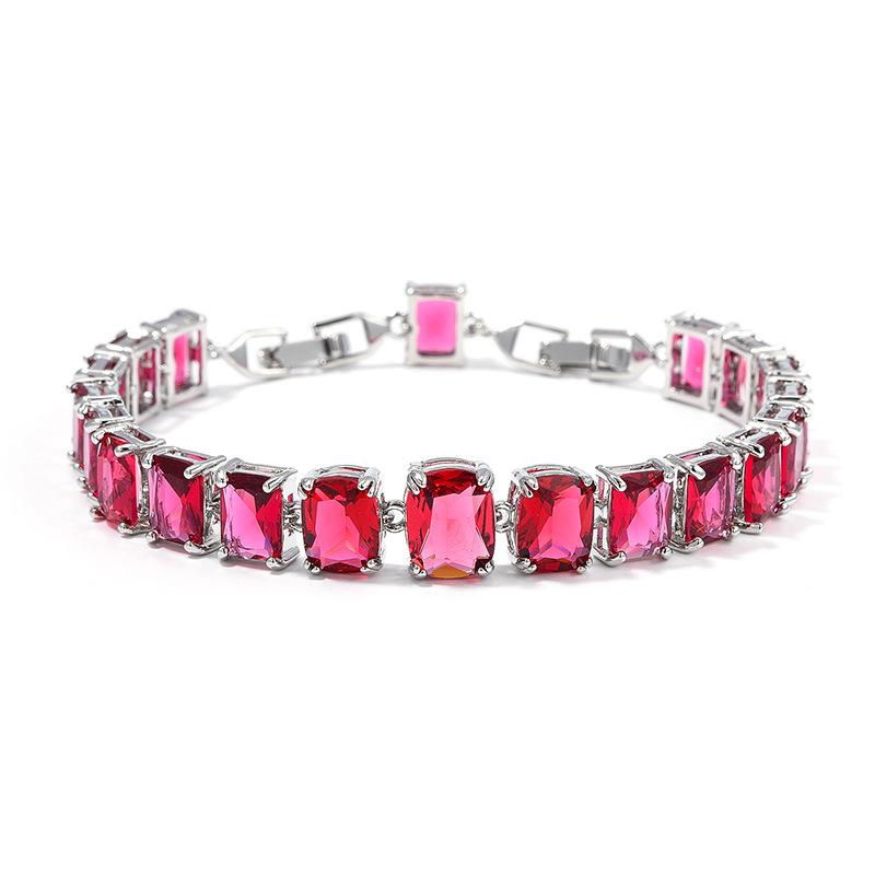 Square Zircon Bracelet Girls Niche Copper Electroplated White Gold 24K Gold Inlaid with Precious Stones Light Luxury Premium Bracelet