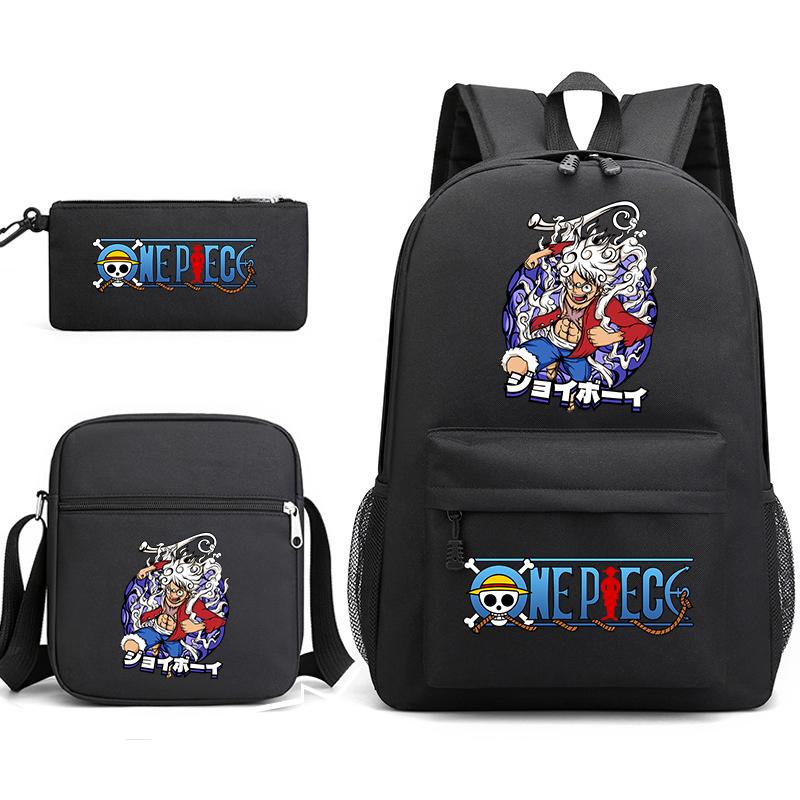 One Piece Luffy Anime Print Student Backpack Set 3 In 1 School Bag for Boys Girls with Pencil Case Tote Shoulder Bag