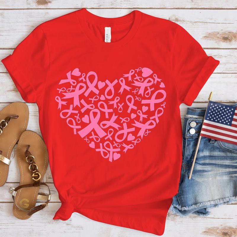 

Shortsleeved Tshirts A Casual and Stylish Summer Item Feature A Heart Design To Raise Awareness of Breast CancerPersonality 4XL