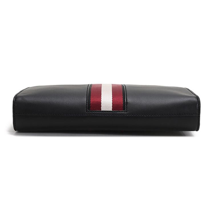 Bally Classic Red And White Striped Leather Zipper Wallet Clutch Men Wallets Black HAIG-10