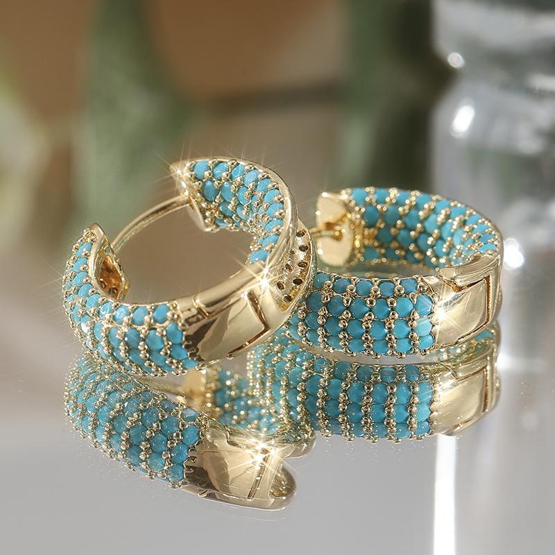 Retro Bohemian Copper Earrings and Synthetic Turquoise Ring Earrings Are Suitable for Daily Wear and As Gifts