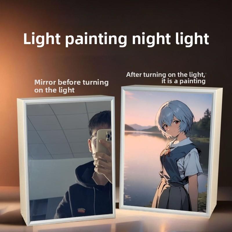21cm/8.27in Evangelion Light Painting 3D Led Mirror Lamp Anime Figure Peripherals Desktop Collectible Crafts Birthday Decoration