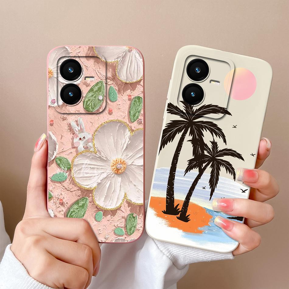 Case For Vivo Y22 Y22S Cover Camera Lens Protector For Vivo Y 22 Soft Liquid Silicone Cartoon Phone Back Covers For Women Man