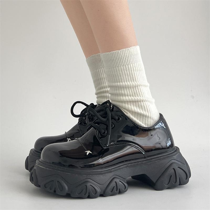 Big Head Retro Black British Style Small Leather Shoes Women's 2025 New Autumn and Winter Platform Versatile Mary Jane Single Shoes