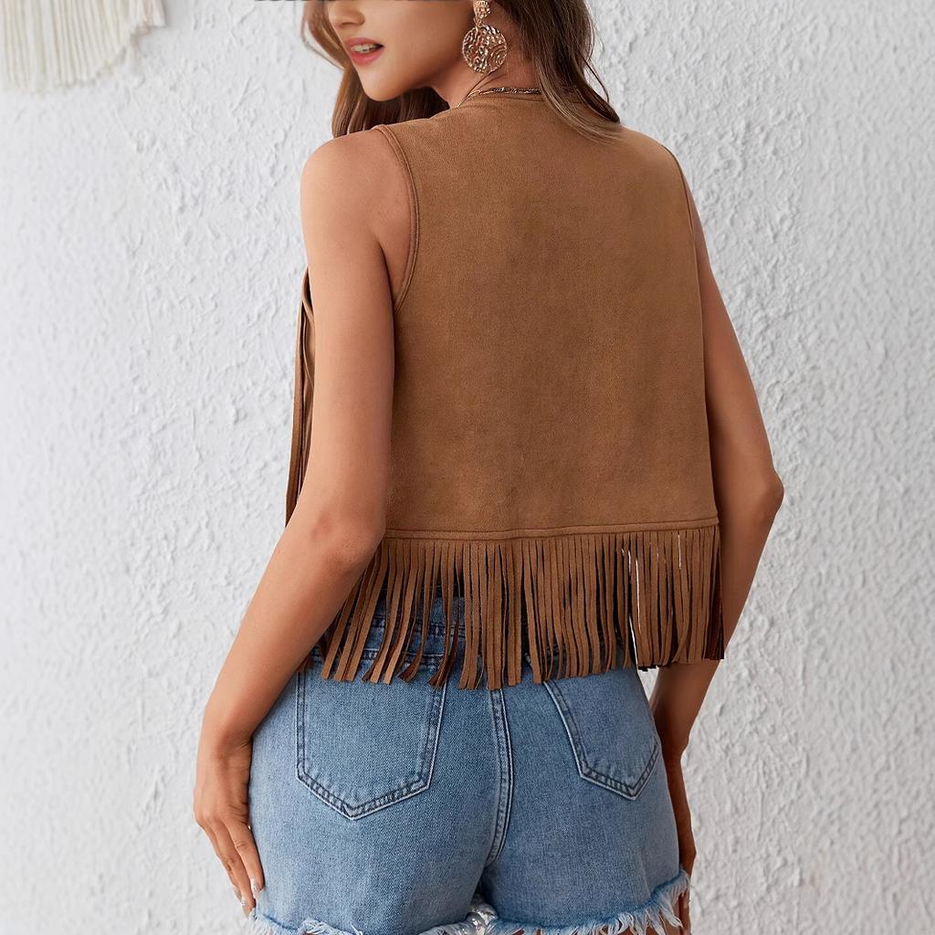 Women's Sleeveless Fringe Vest Casual Bohemian Style Layering Piece