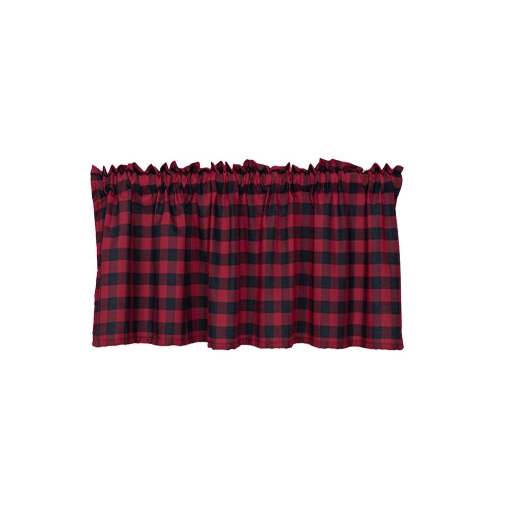 Polyester Door Valance Curtain Red Black Plaid Window Curtain Kitchen Valance Curtain For Kitchen