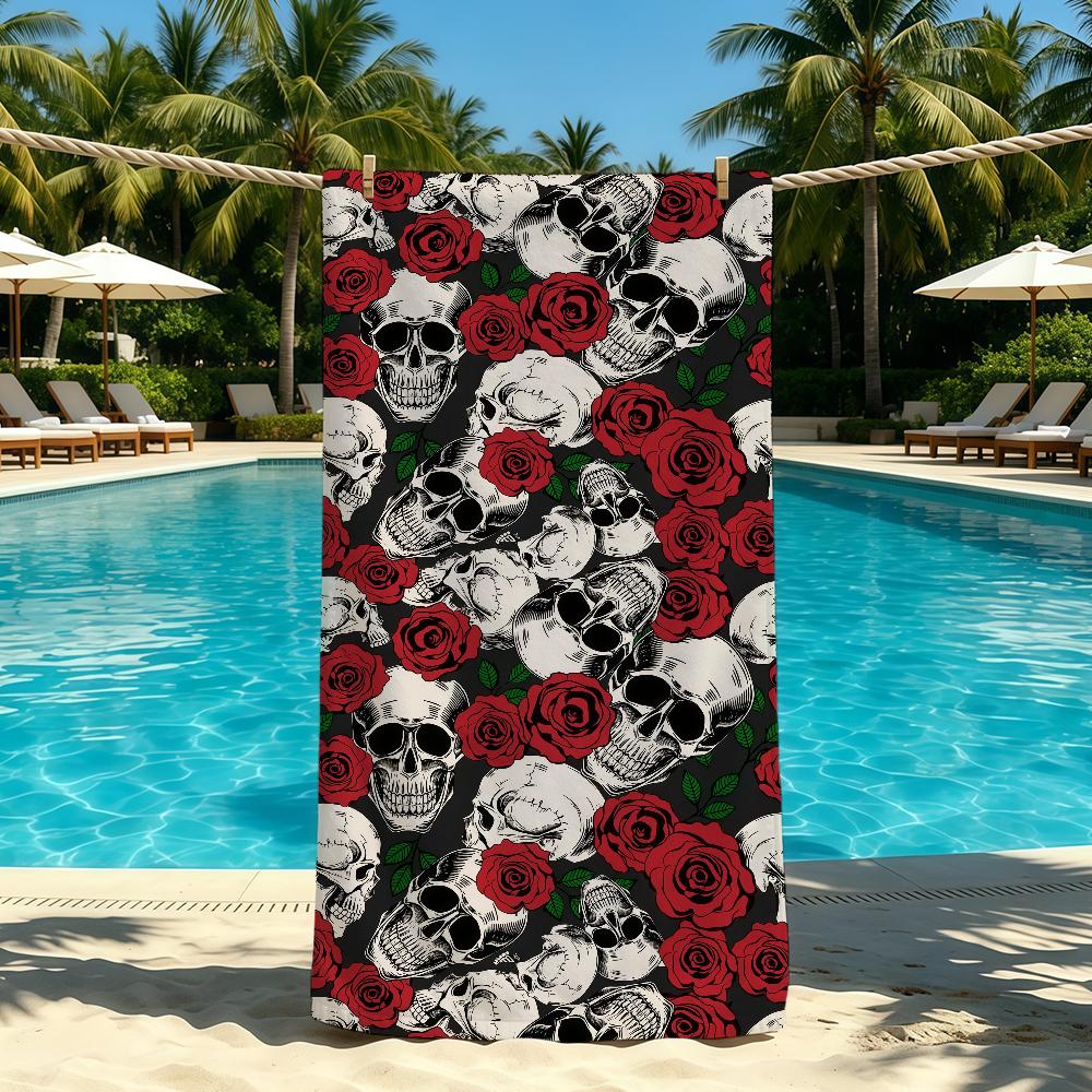 Rose Skull Flower Towel For Outdoor Camping Beach Towel Super Absorbent Quick-Drying Summer Towel