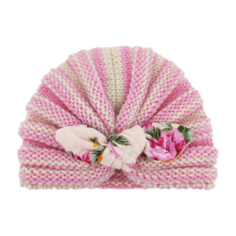 New striped wool hat printed rabbit ears baby children's thermal insulation versatile thermal insulation