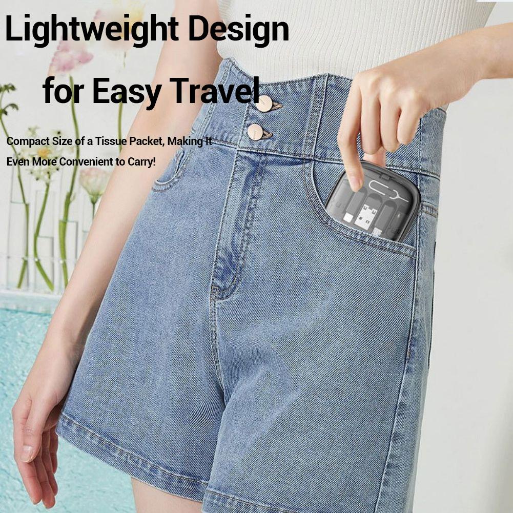 60W Cable Card Box Universal Retractable Charging Cable Adapters Portable Storage Box With SIM Tools Card Storage Slot