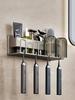 Toothbrush Storage Rack Bathroom Wall Mounted Non Perforated Iron Electric Toothbrush Storage Rack Cup Storage Set
