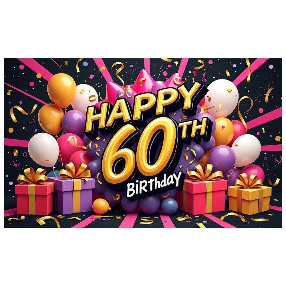 Birthday Party Backdrop Typography 60th Birthday Background Birthday Event Background Golden Text For Family Party
