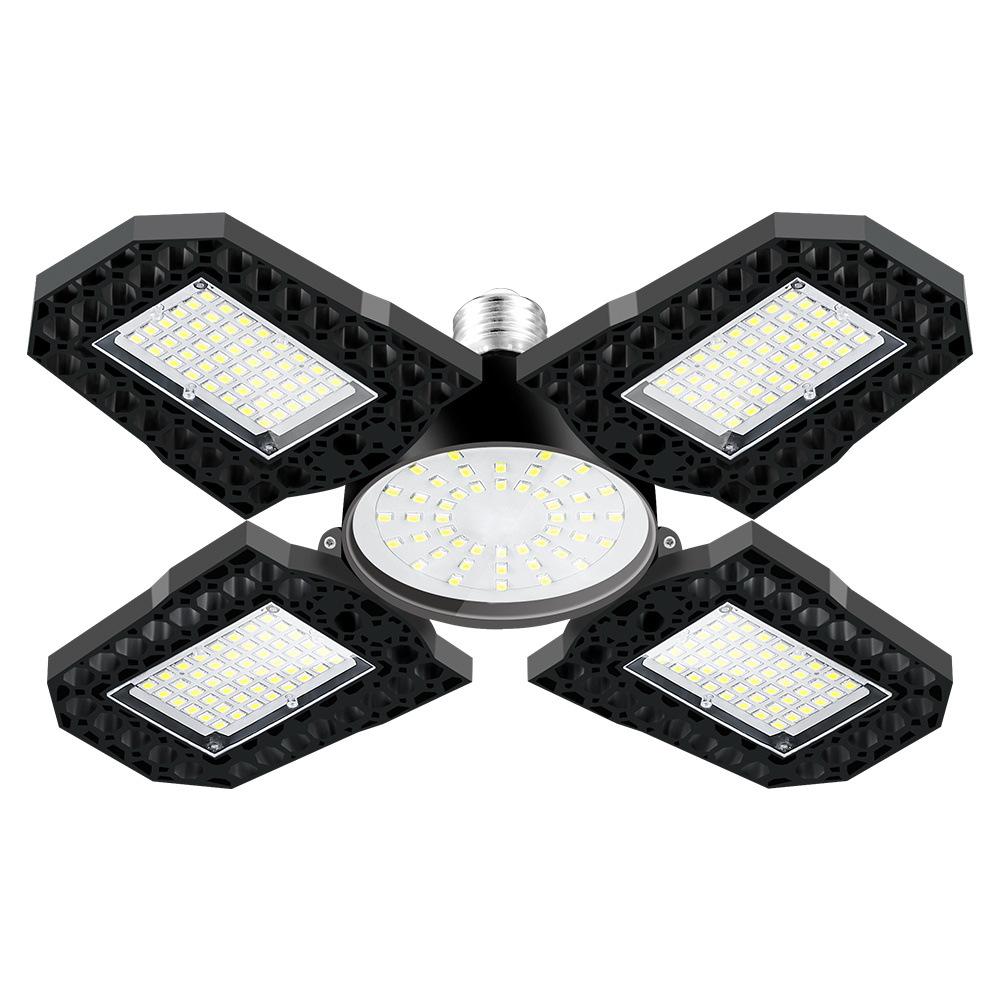 Deformable LED Four-Leaf Garage Light, 100W E27 Industrial Brightness Lamp for Warehouse/Factory