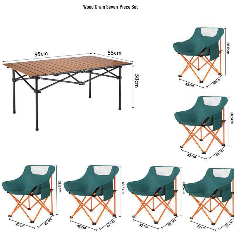 Portable Outdoor Folding Table & Moon Chair Set - Complete Camping & BBQ Gear