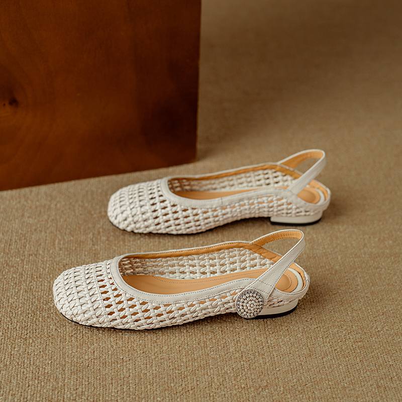 

Krazing Pot Microfiber Weaving Summer Size 41 Low Heels Slingback Circle Buckle Square Toe Gladiator Hollow Out Pumps 41 слоновая кость