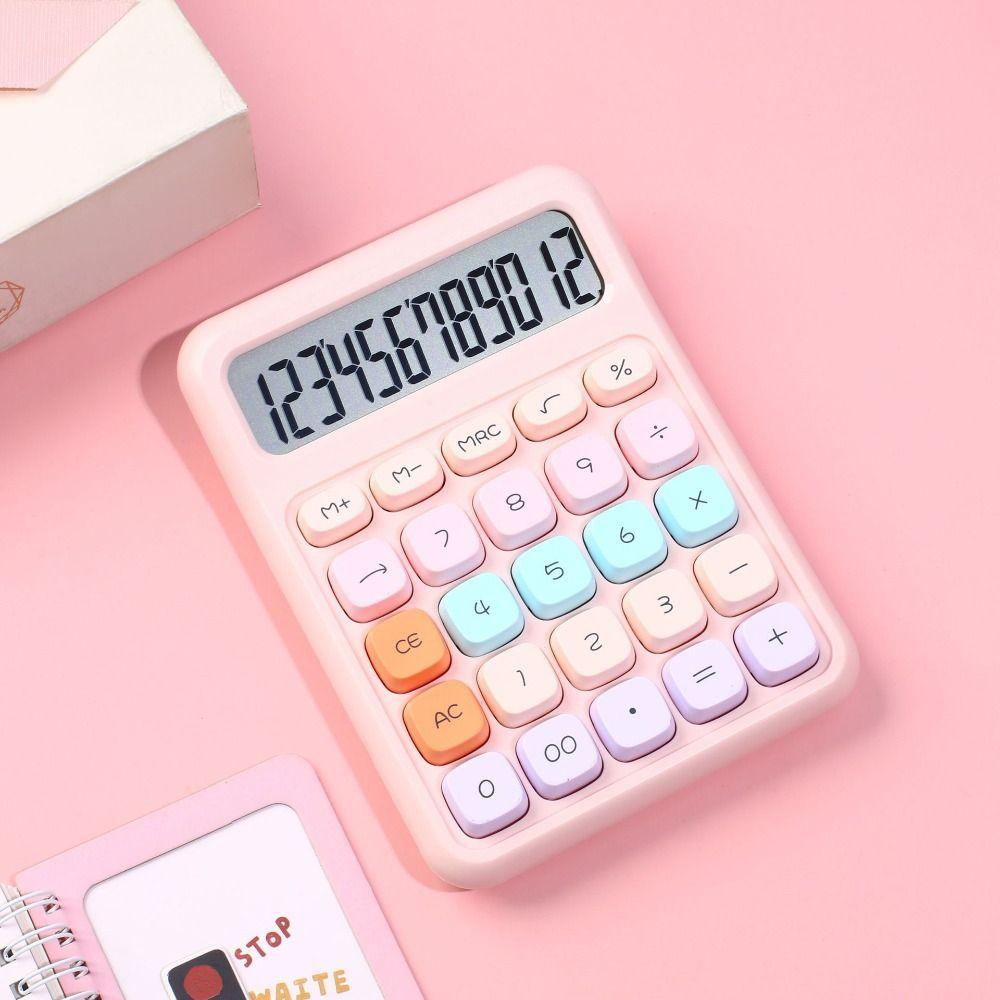 12-digit Electronic Calculator Candy Color Mini Keyboard Calculator Silicone Button Cartoon Math Calculators School Supplies