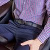 Leather Mens Ratchet Belt with Automatic Buckle Adjustable  Belt