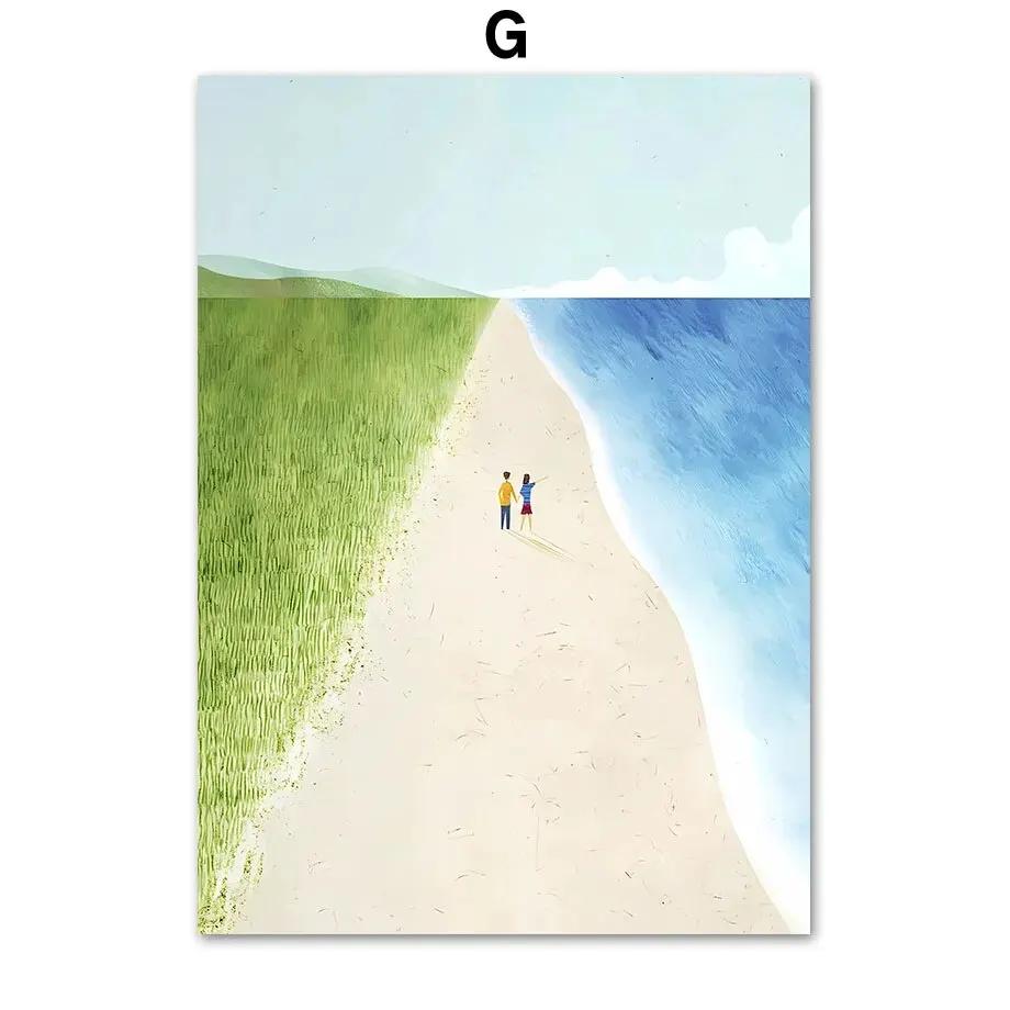 Ocean Beach Palme Surfbrett Möwe Leinwandmalerei - Reiseplakate und Drucke für Wohnzimmerdekor