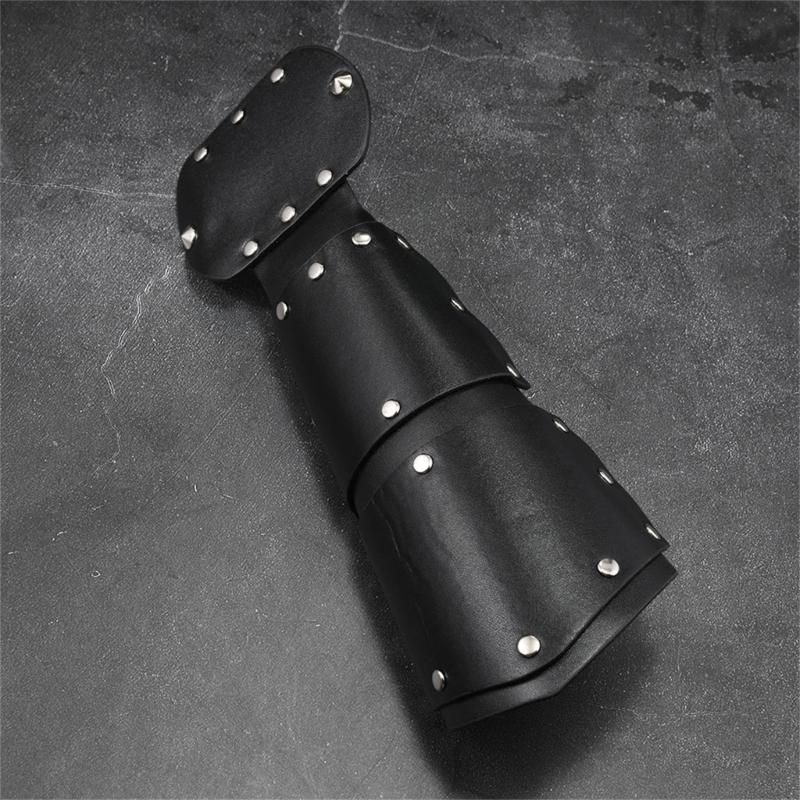 Dark Design Metallic Detail PU Wrist Protector Brace With Strong Inner Layer Gothic Concert Wrist Accessories
