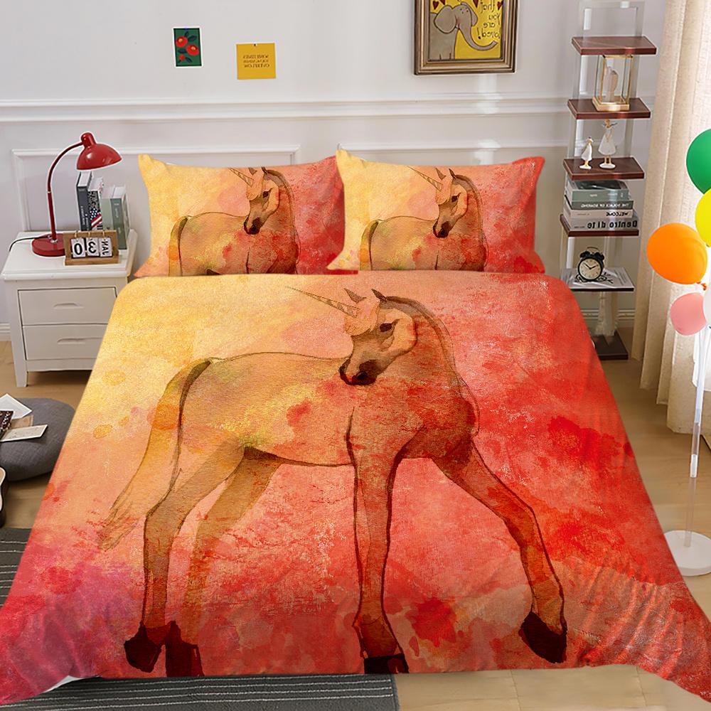 2023 Neuer Stil Bettwäsche-Set 3D Einhorn-Druck Bettdecke Bettzeug Zuhause Dreiteilig Warm Polyester Kissenbezug Bettbezug