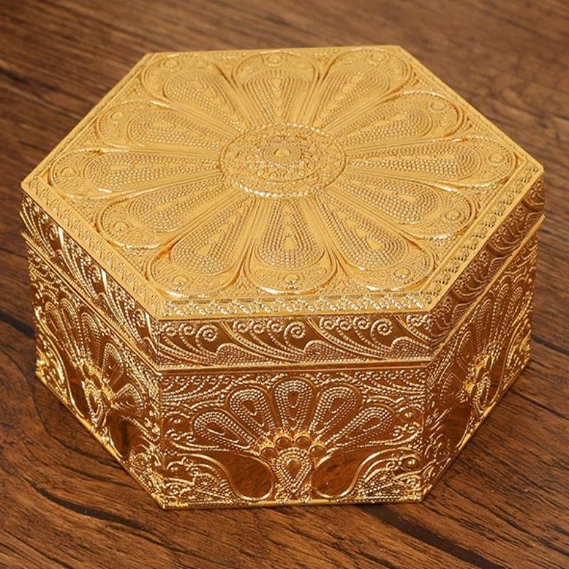 Hexagon Shapec Mini Jewelry Storage Box Earrings Organizer European Style Gold Alloy Ring Necklace Storage Jar Dresser Display