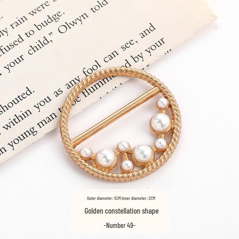 Pearl Rhinestone Waist Buckle Scarf Fastener Hem Knot Button for Women