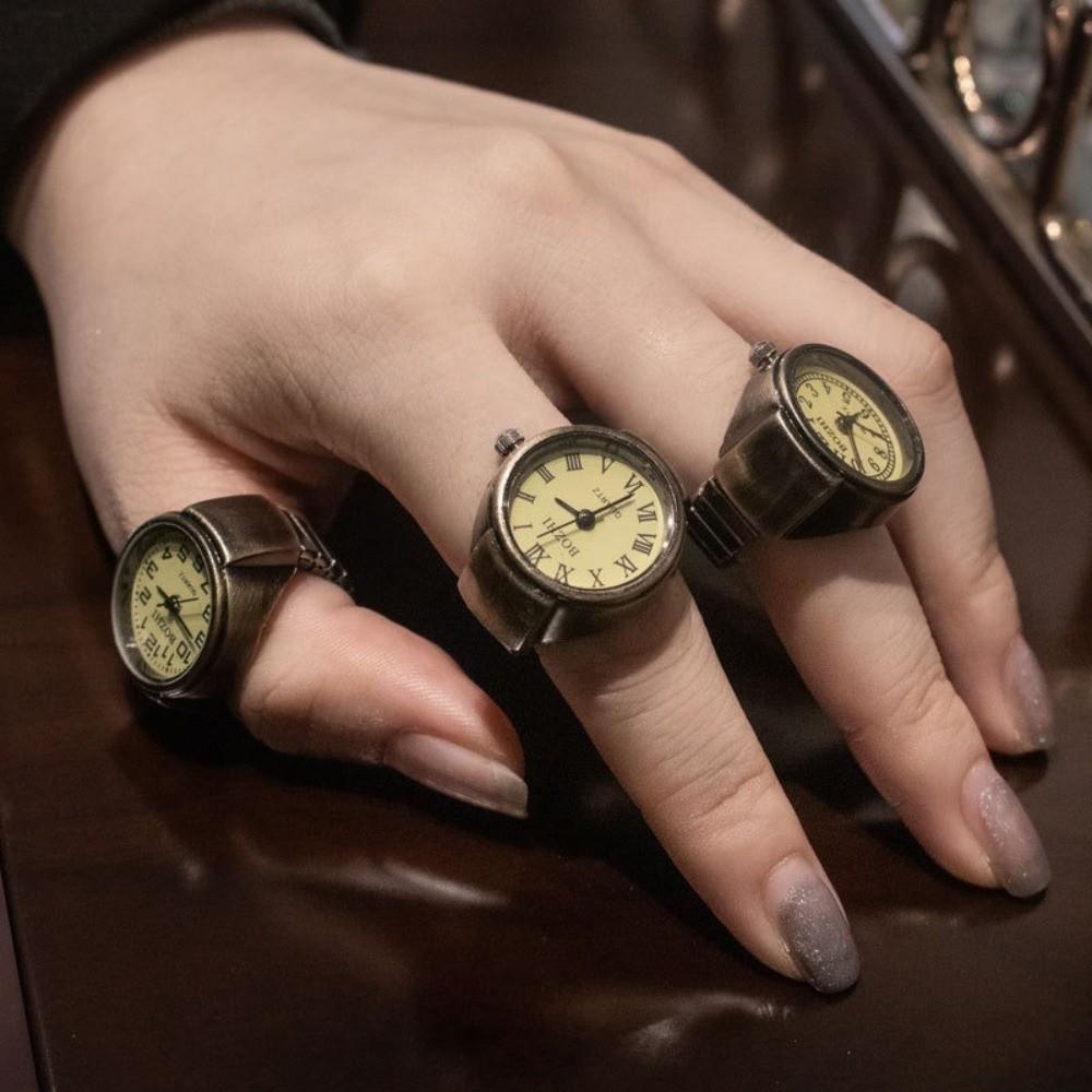 Vielseitige Vintage Fingeruhr Legierung Punk-Stil Ringuhr Elastisches Armband Digitales Display Quarz-Uhr für Männer und Frauen