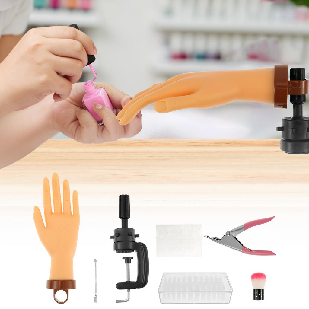 Nail Training Fake Hand Adjustable Acrylic Nail Mechanical Practice Dummy Finger with Finger Base for Nail Art Beginner Practice